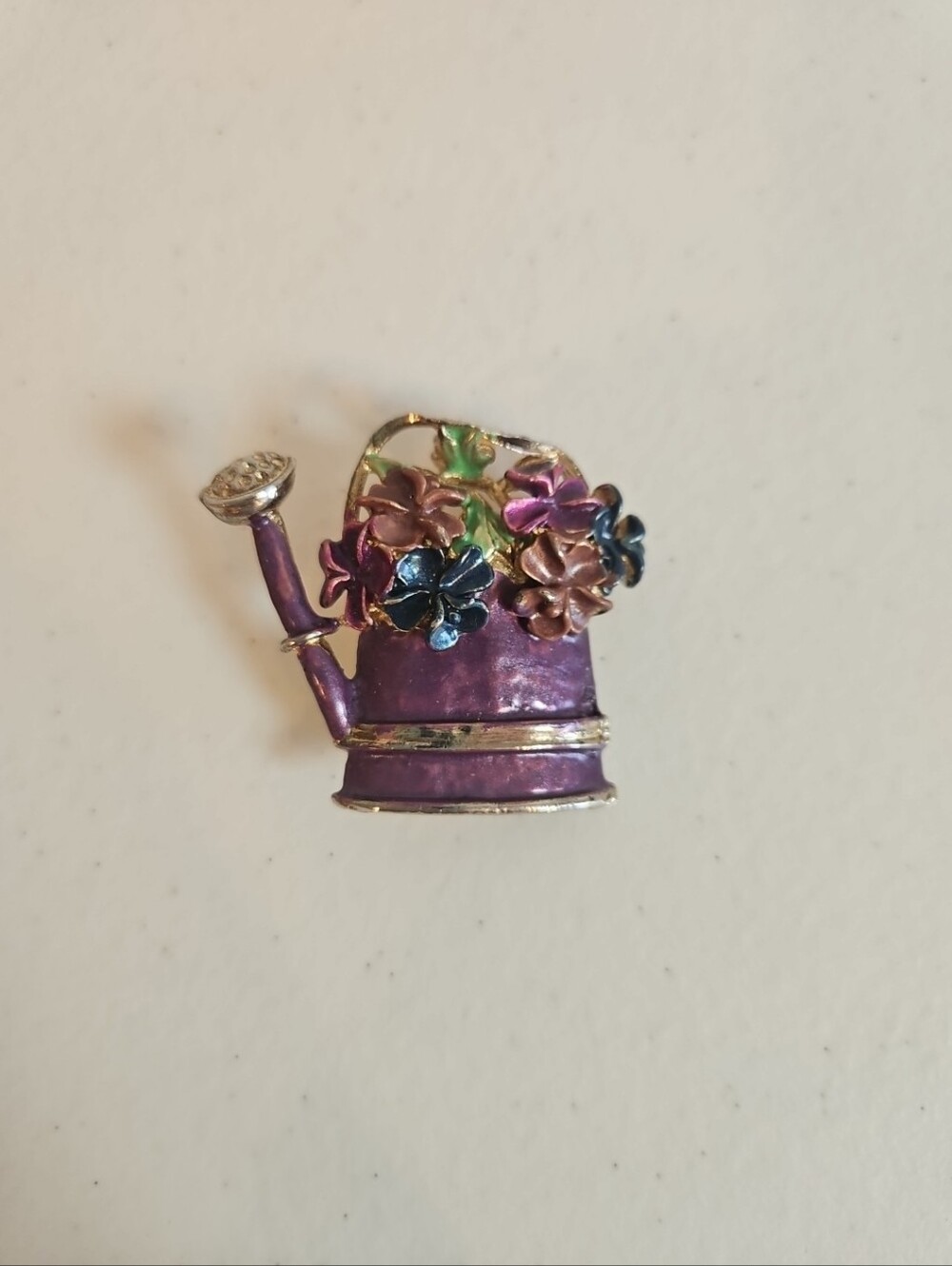 Vintage Spring Festive Flower Watering Can Metal Brooch Pin 3D